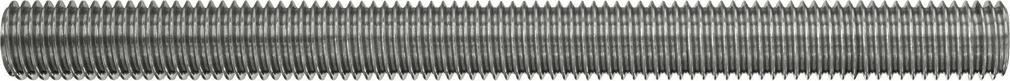 Egy hosszú fém csavarmenet nélküli rúd vagy csavarcsap, amely vízszintesen egy egyszerű fehér háttéren látható.