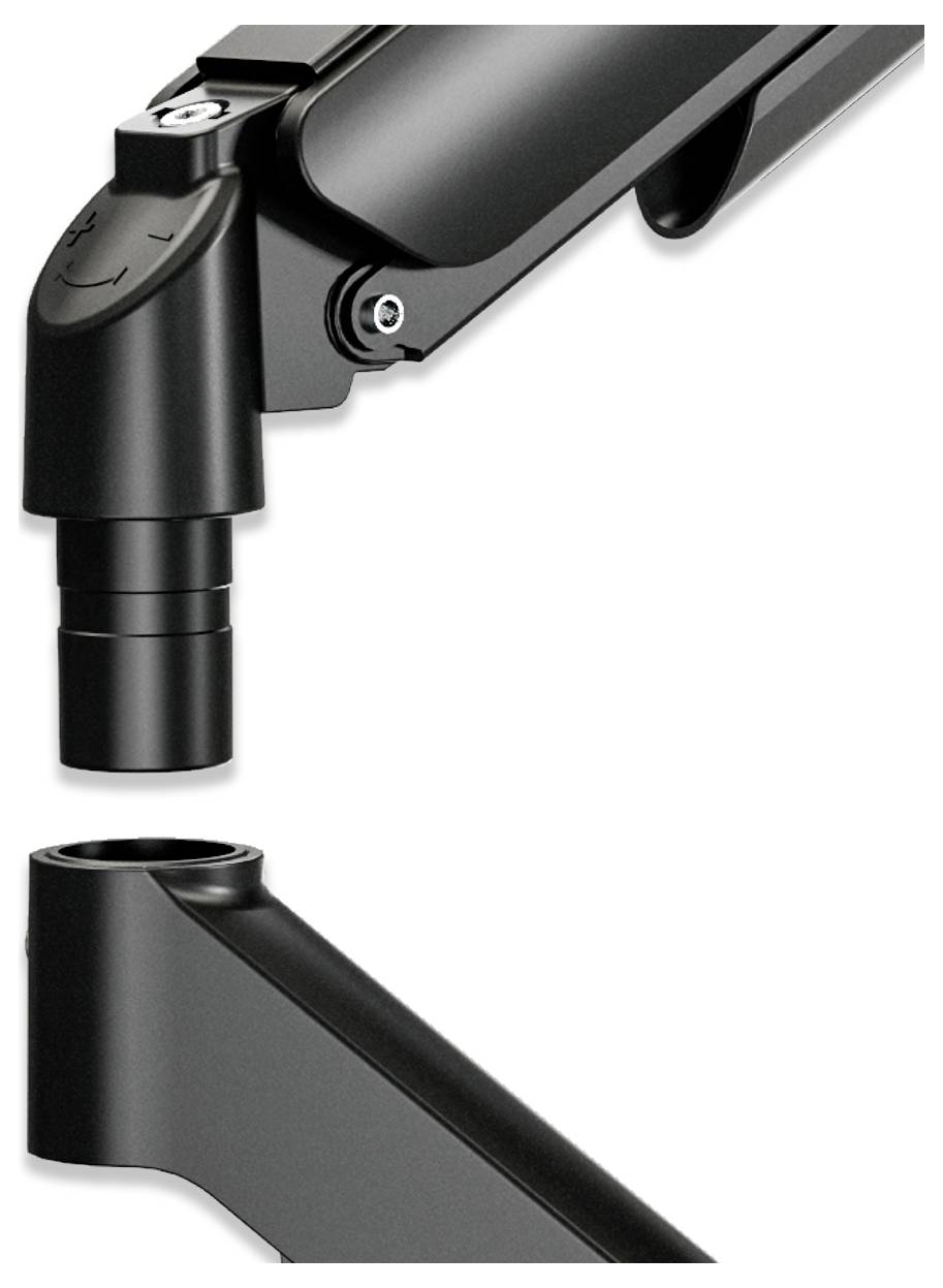 Két fekete mechanikai alkatrész közeli képe, amely egyik a másik fölött helyezkedik el, és mutatja a tervezést és a kapcsolódási pontot, ahol összekapcsolhatók.