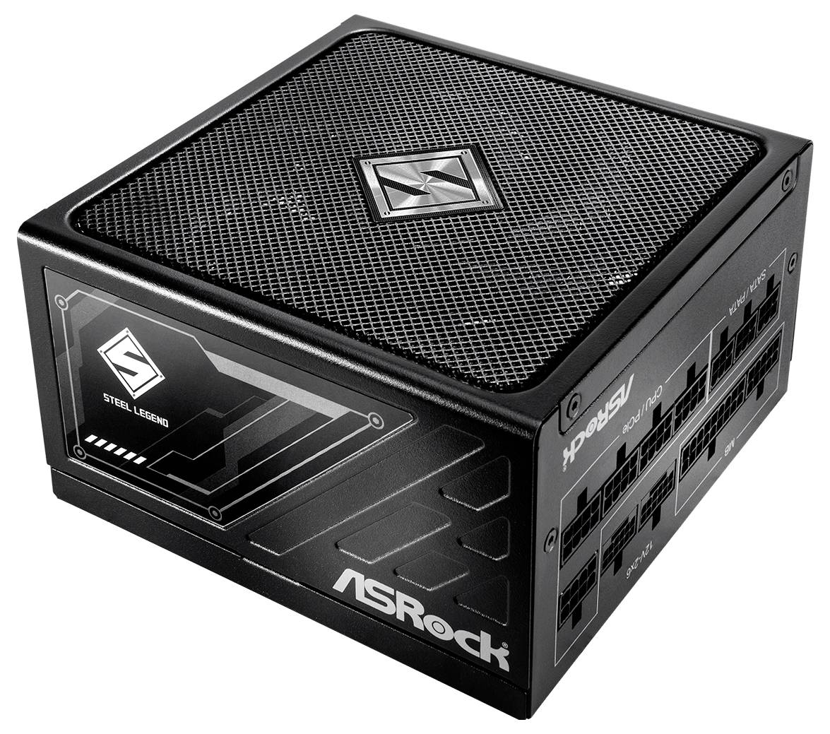 ASRock Steel Legend PC tápegység fekete színben, hálószerű tetővel és moduláris kábel portokkal