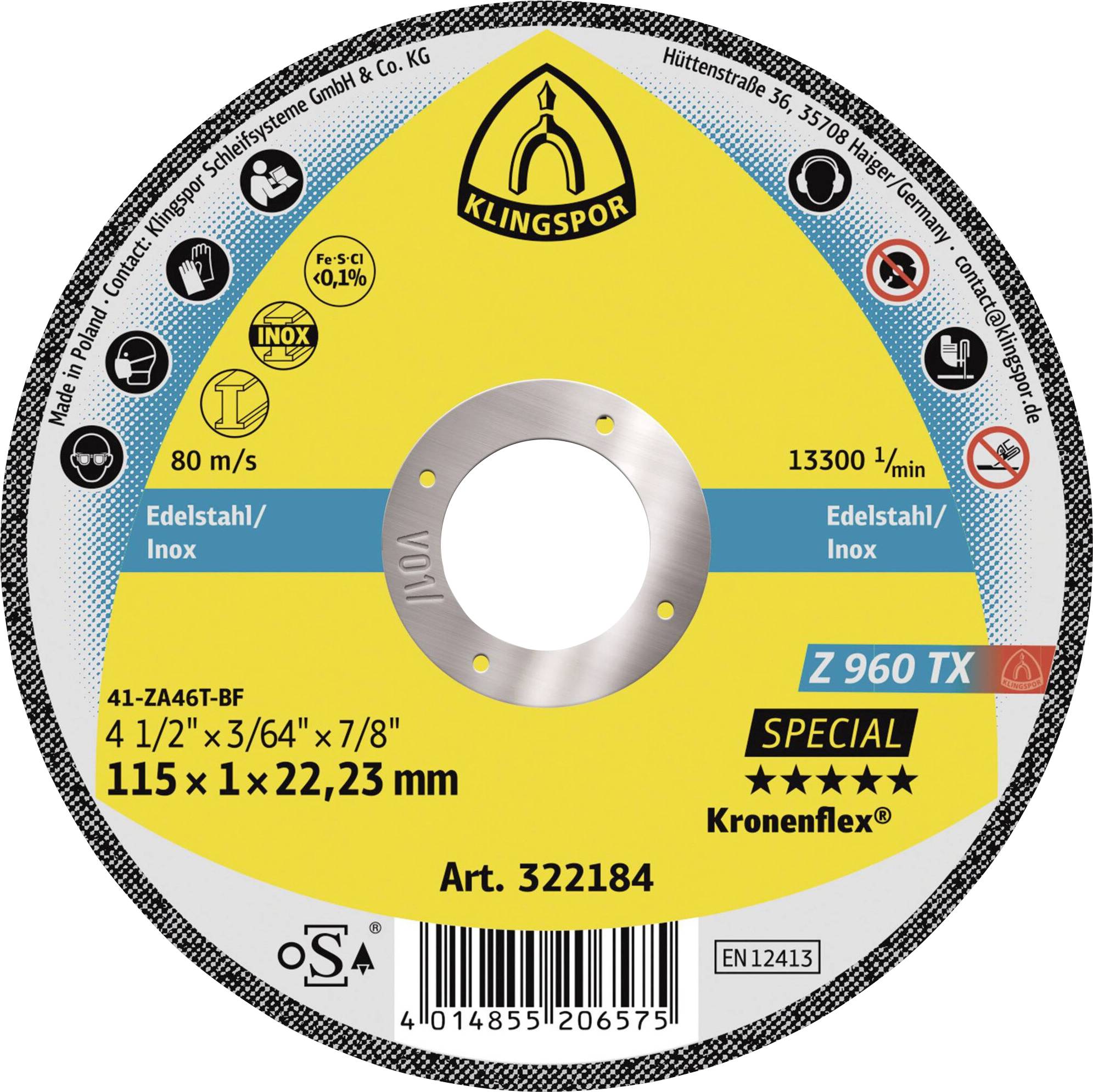 Klingspor Z 960 TX 322184 Vágótárcsa, egyenes 115 mm 25 db Titán, Magas ötvözetű acél
