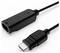 Egy fekete HDMI és USB-C adapter kábel látható fehér háttéren, amelynek az egyik vége USB-C, a másik vége pedig HDMI.