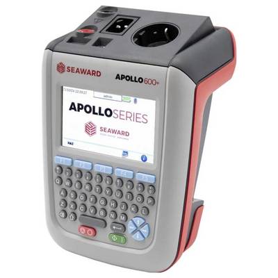 Hordozható berendezés teszter az "Seaward Apollo 600+" márkázással a kijelző panelen, billentyűzettel és kezelőgombokkal ellátva.
