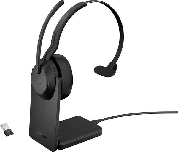 Jabra Evolve2 55 UC Mono  On Ear headset Bluetooth®, Vezeték nélküli Mono Fekete Noise Cancelling, mikrofon zajelnyomás Mono Számítógép