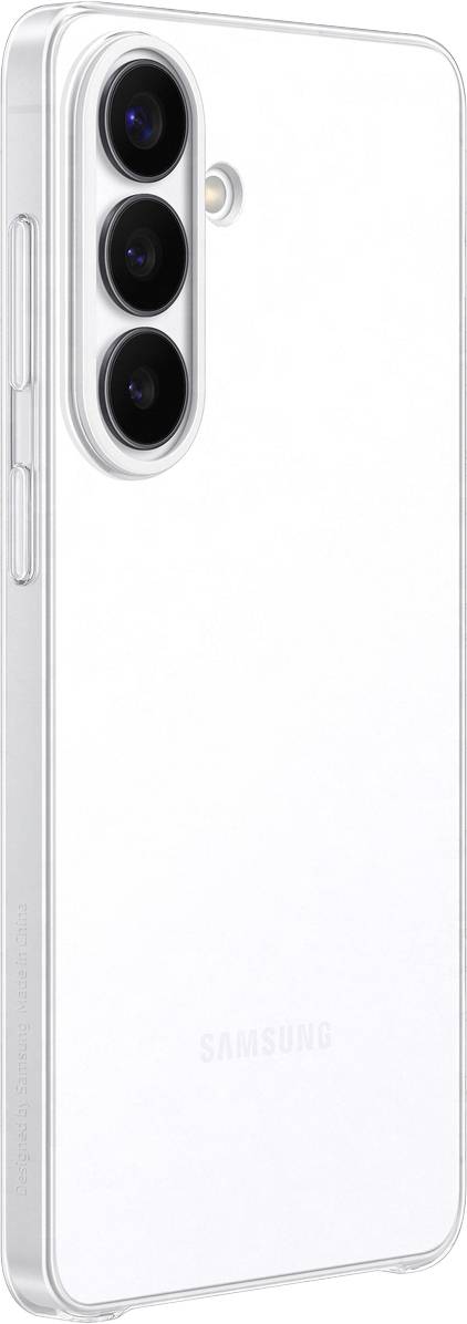 Átlátszó telefontok egy Samsung okostelefonon, amely a hátoldalon három kamerát és a gradiensháttérképet megjelenítő képernyőt mutat.