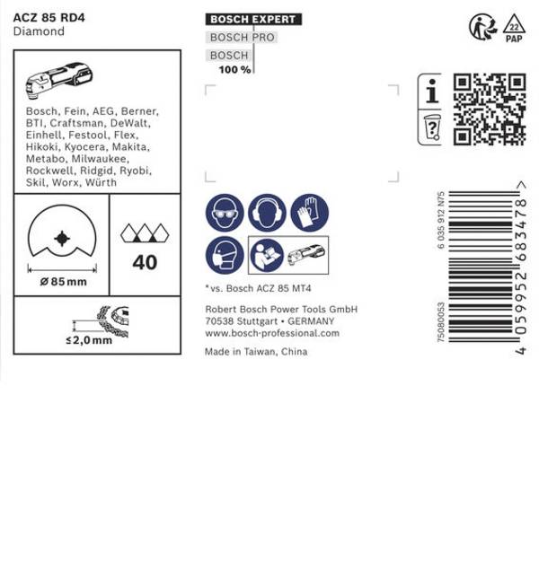 Bosch Accessories 2608902058 2608902058 Gyémánt Multifunkciós fűrészlapok  2 mm 85 mm 1 db