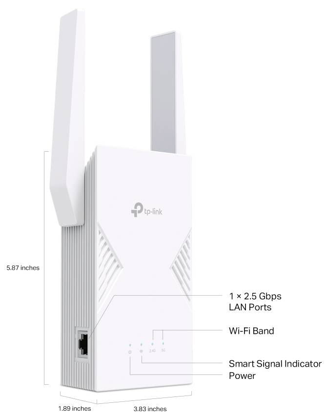 TP-LINK WLAN hatótáv növelő TP-Link BE3600 Ricevitore e trasmettitore di rete Bianco 2500 Mbit/s RE235BE WiFi 7, Mesh-ké-7