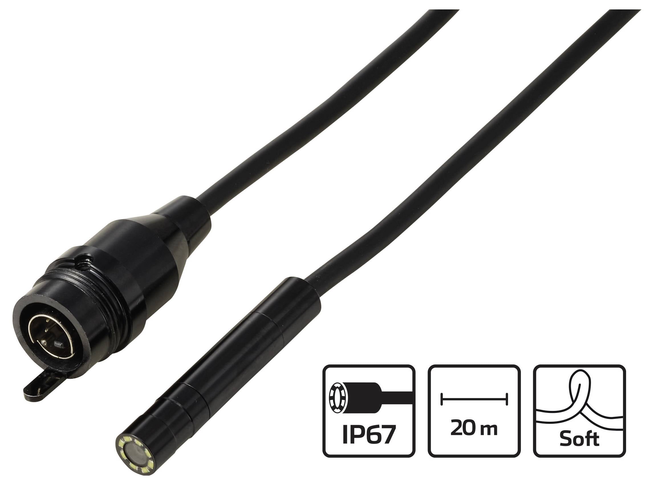 VOLTCRAFT BS-805 Kamera vezeték Szonda átmérő 8 mm 20 m Nagy felbontású, LED-es világítás, Vízálló-5