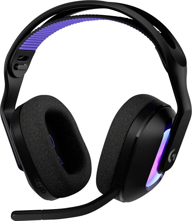 Fekete gaming fejhallgató mikrofonnal, színes LED-ekkel az füleseknél, és hajlékony fejpánttal a kényelem érdekében.