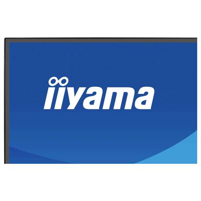 Az 'iiyama' logó kék háttéren, stilizált szöveggel, amelyen az első 'i' felett két pont található.