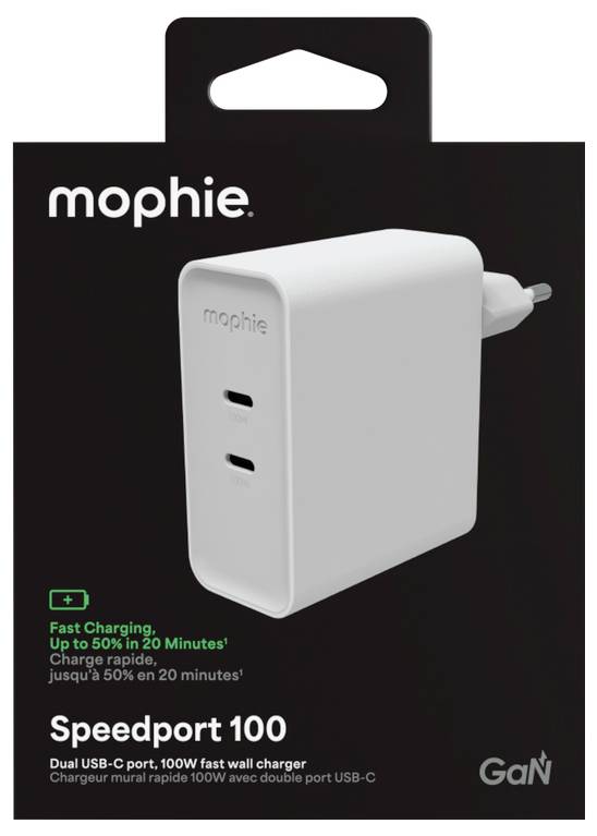 ZAGG Speedport 100 USB-s töltőkészülék 100 W 2x USB-C® Power Delivery Fehér Aljzat dugó GaN, USB Power Delivery (USB-PD)-6