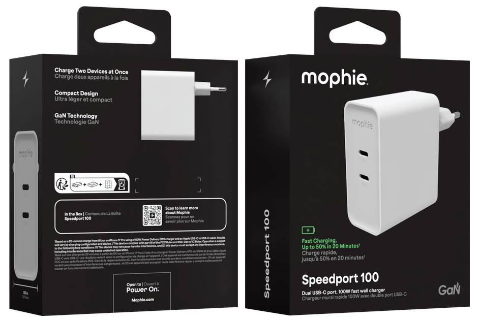 ZAGG Speedport 100 USB-s töltőkészülék 100 W 2x USB-C® Power Delivery Fehér Aljzat dugó GaN, USB Power Delivery (USB-PD)-7