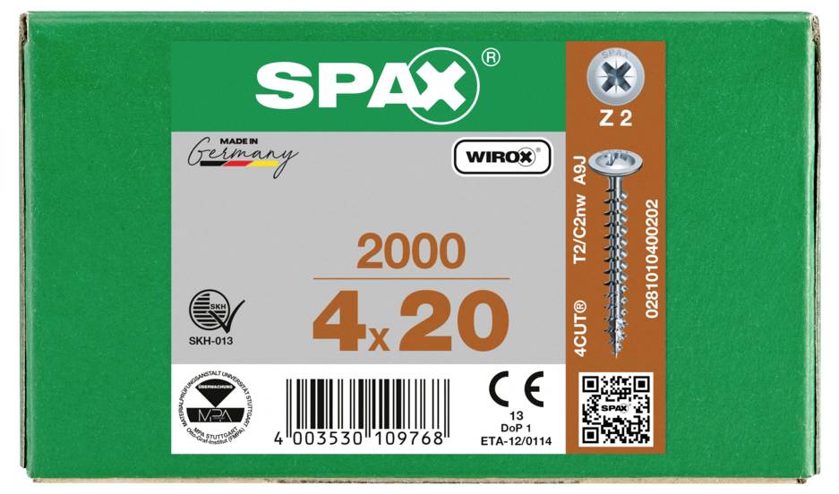 SPAX 0281010400202 Hátfal csavarok 4 mm 20 mm Kereszthornyú Pozidriv Acél 2000 db-7