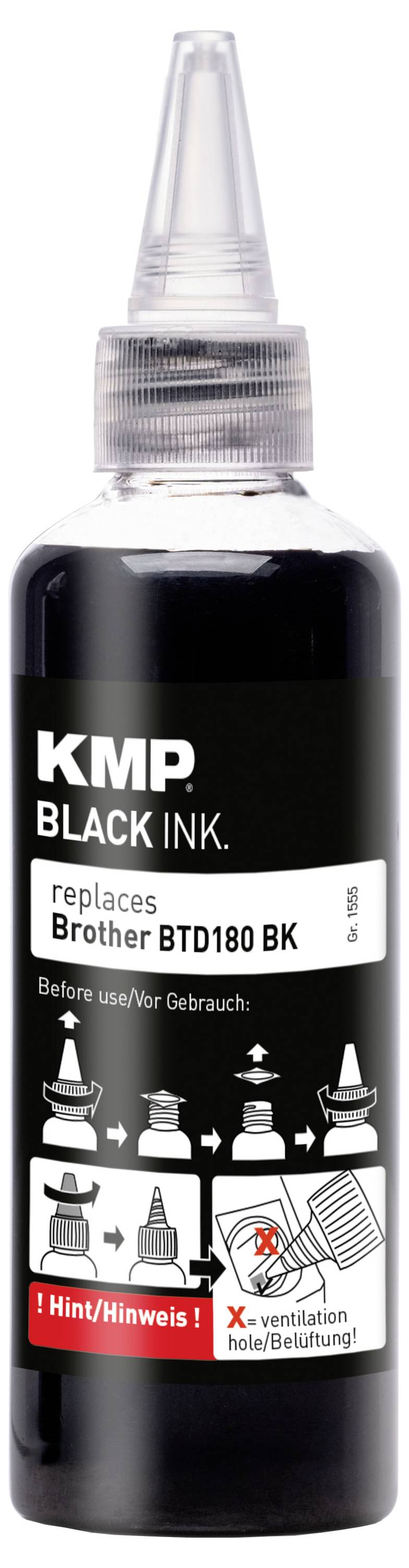 KMP Utántöltő tinta helyettesíti Brother BTD180BK Kompatibilis Fekete 110 ml 1555,0001 1555,0001-1