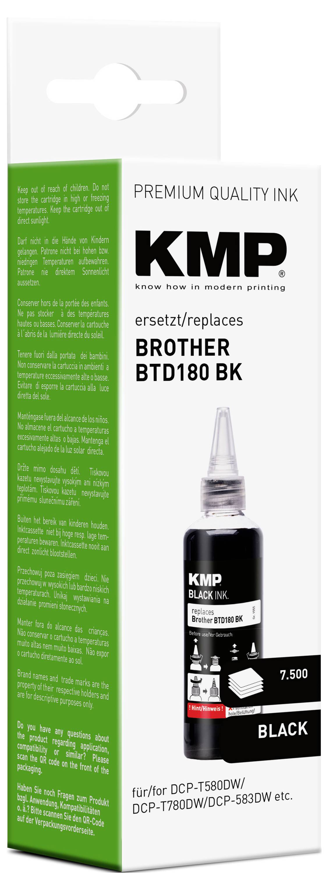 KMP Utántöltő tinta helyettesíti Brother BTD180BK Kompatibilis Fekete 110 ml 1555,0001 1555,0001-2