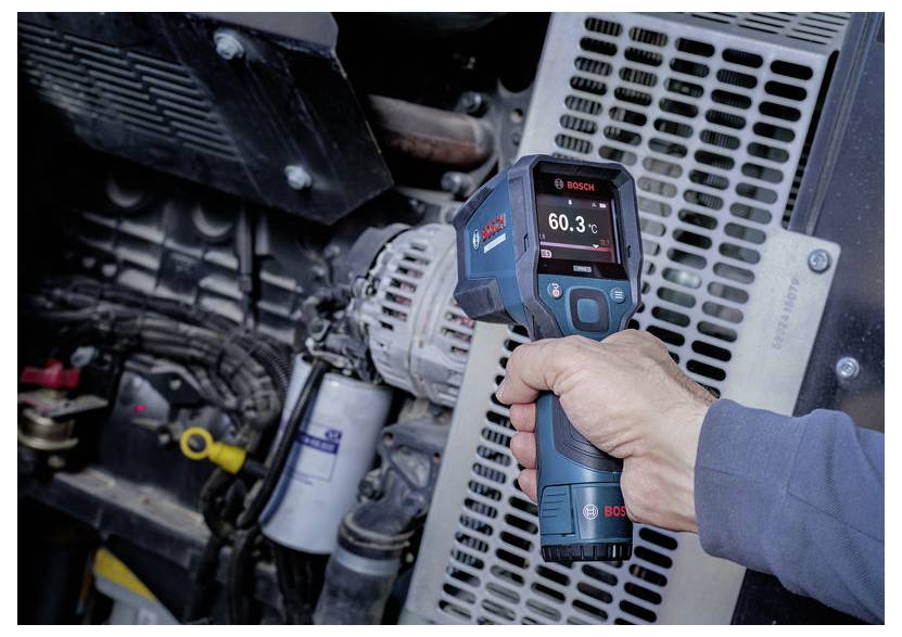 Bosch kézi hőkamera, amely 212 mm magas, 119 mm széles és 73 mm mély.