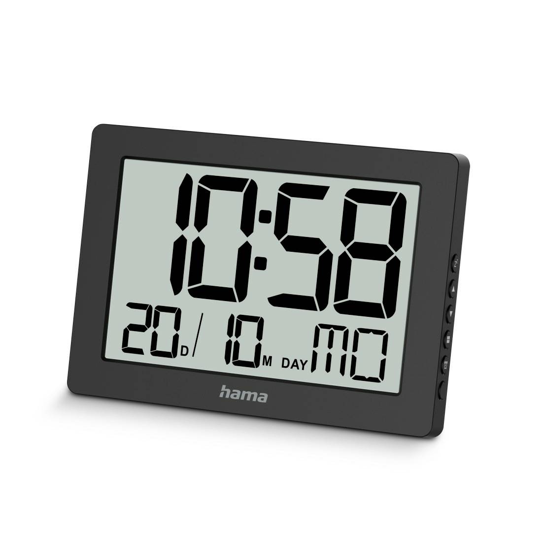Digitális asztali óra 10:58-at mutat, a dátum 20/10 és a nap MO egy fekete Hama kereten.
