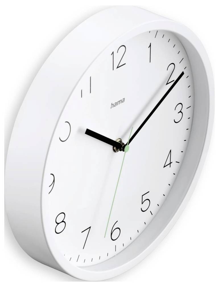 Fehér analóg falióra fekete számokkal és mutatókkal, amely körülbelül 9:10-et mutat, egyszerű világos háttéren.