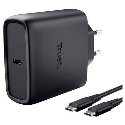 Fekete Trust USB fali töltő európai csatlakozóval és két USB-C kábellel
