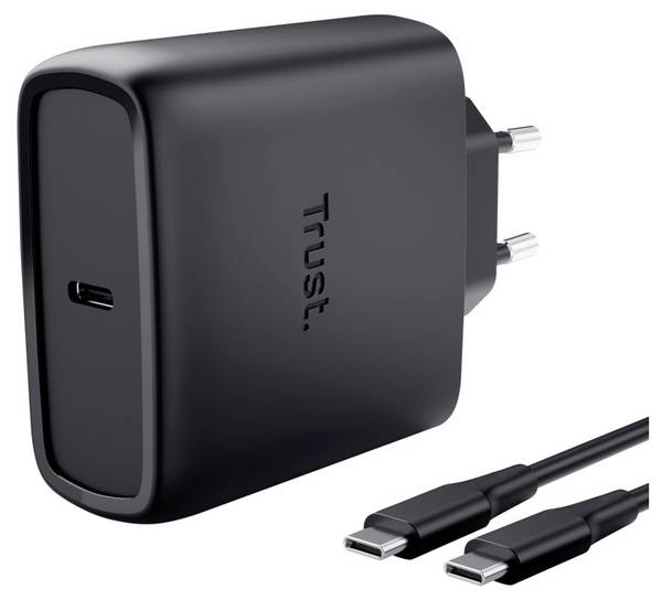 Trust  USB-s töltőkészülék 65 W  Power Delivery 3.0, PPS Fekete Beltér GaN, USB Power Delivery (USB-PD), Gyorstöltő
