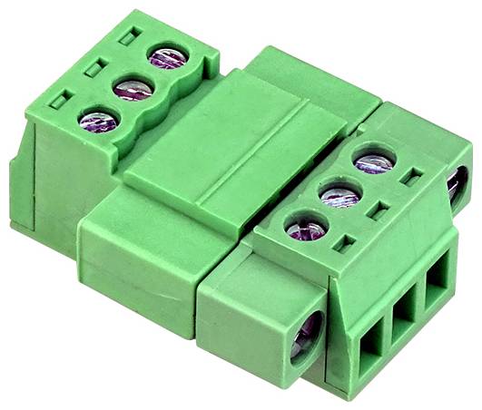 Zöld 4-pólusú csavarható csatlóképes sorkapocs elektromos vezetékek rögzítéséhez.
