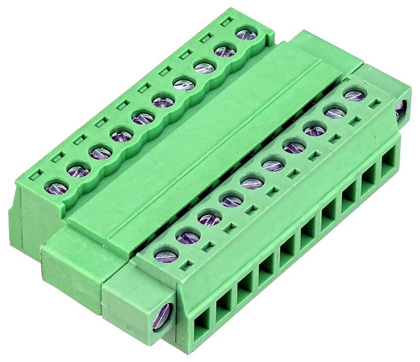 Zöld elektromos klempasor csatlakozó csavar-terminálokkal, fehér háttéren izoláltan megjelenítve.