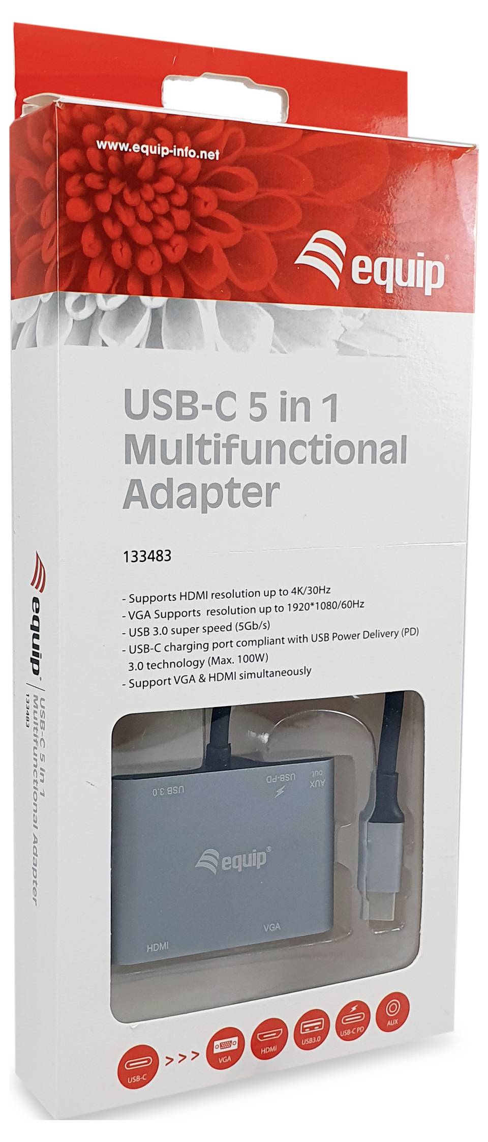 Equip USB-C® dokkoló állomás USB-C 5-in-1 Multifunktionsadapter, HDM-3