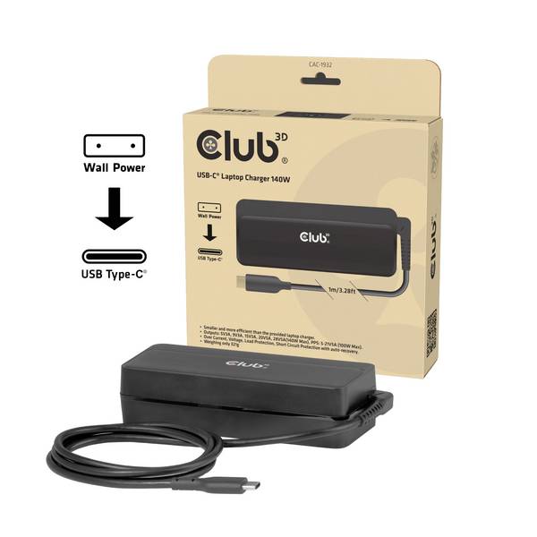 club3D  Notebook tápegység 140 W  5 A GaN