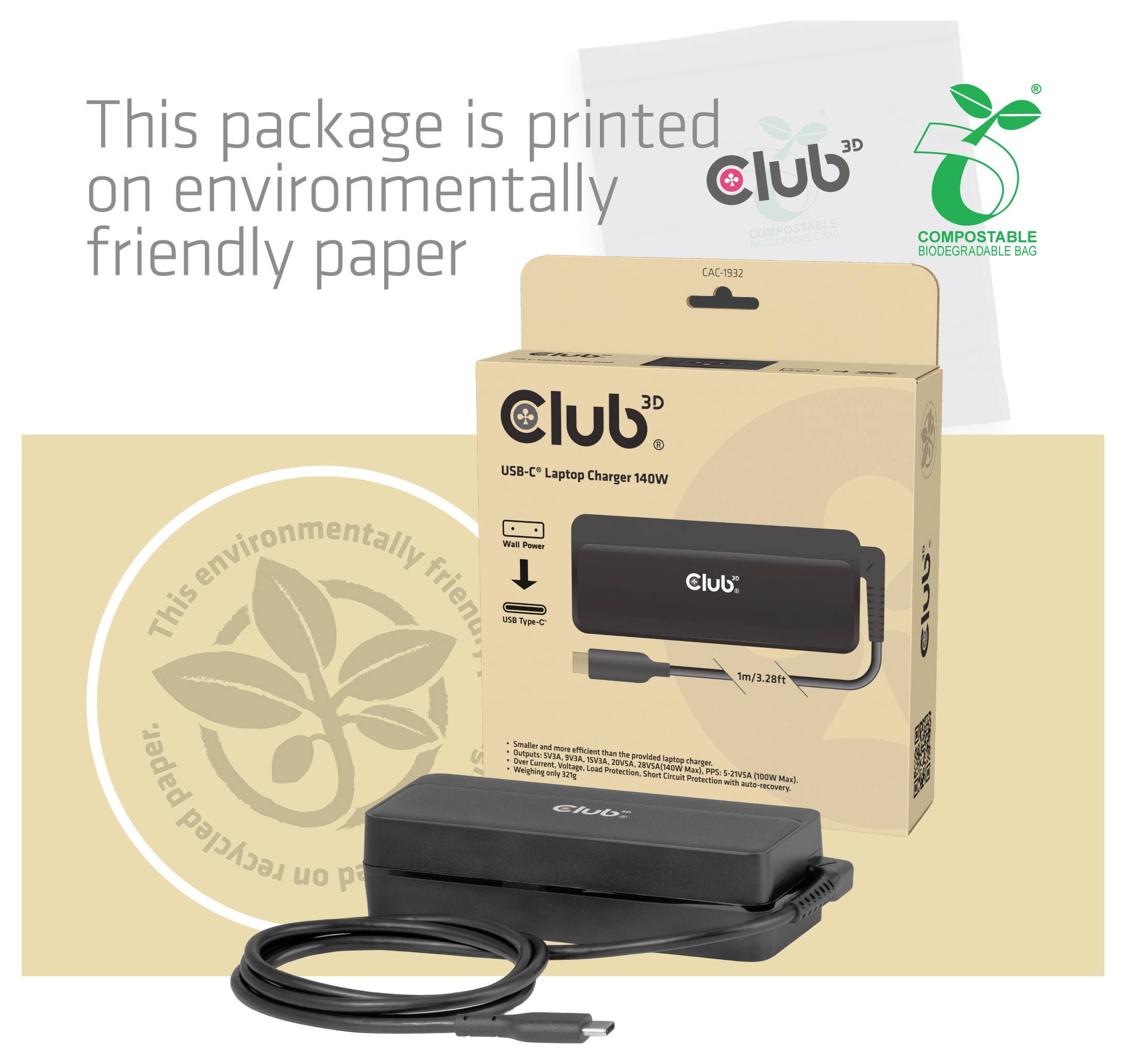 club3D Notebook tápegység 140 W 5 A GaN-6