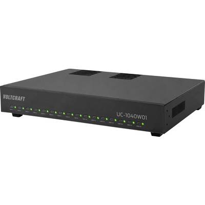 Fekete Voltcraft UC-1040W01 rackba szerelhető eszköz zöld státuszjelző LED-ekkel és előlapi kijelzőkkel.