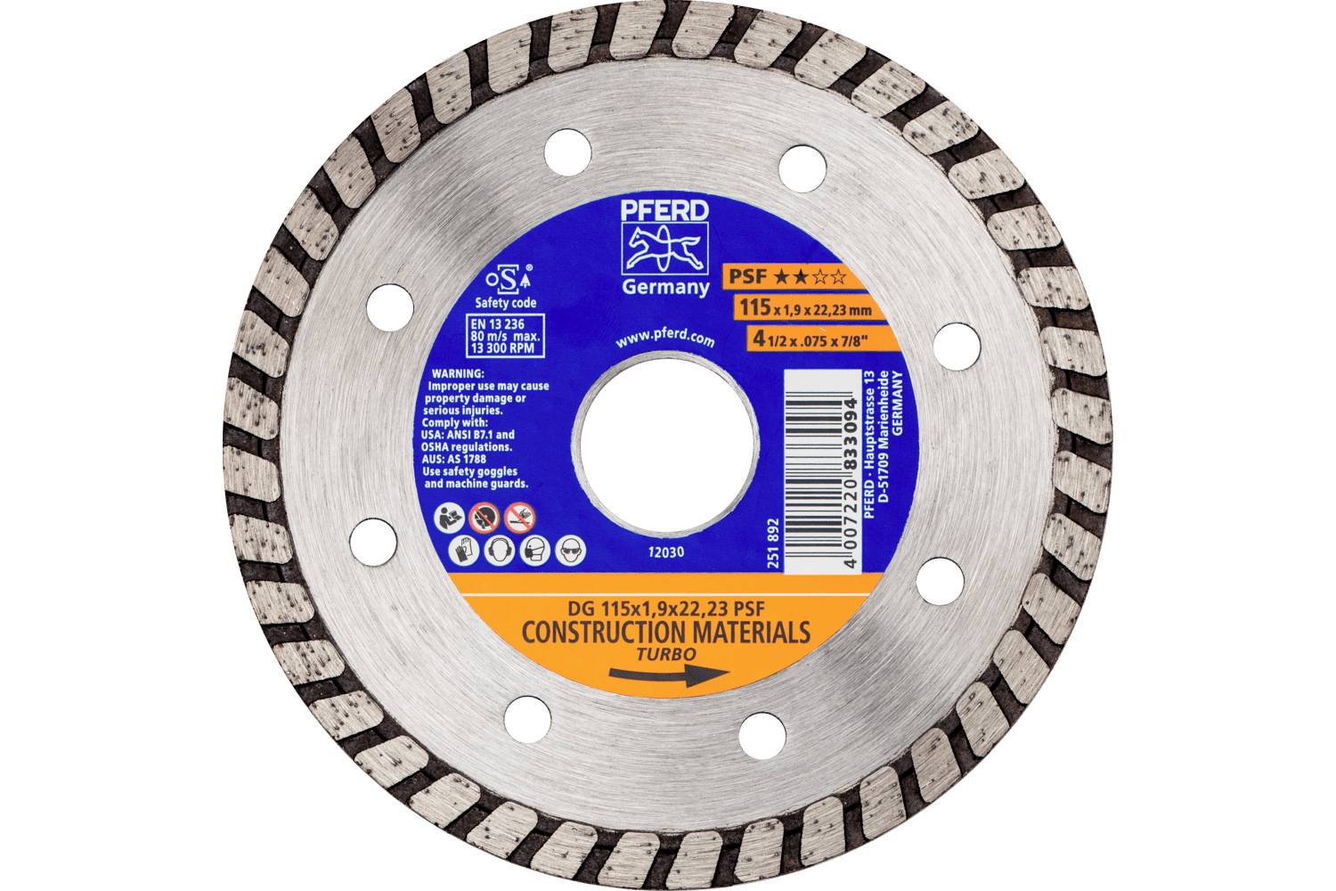PFERD TOOLS 68300042 DG 115x1,9x22,23 START Gyémánt bevonatú vágótárcsa Ø 115 mm Furat átmérő 22.23 mm Tégla, betonacél, Beton 1 db