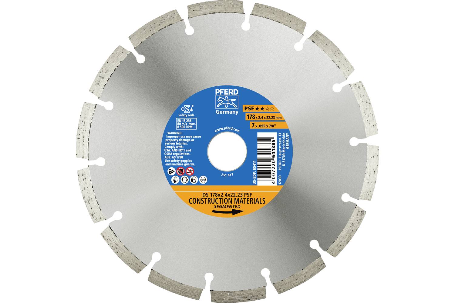 PFERD TOOLS 68300102 DS 150 x 2,2 x 22,23 PSF Gyémánt bevonatú vágótárcsa Ø 150 mm Furat átmérő 22.23 mm Tégla, betonacé-0
