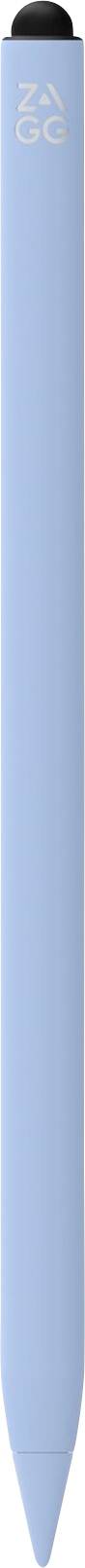 Kék ajakvédő balzsamcső lekerekített kupakkal és fehér „ZAGG" felirattal a teteje közelében egy sima háttéren.
