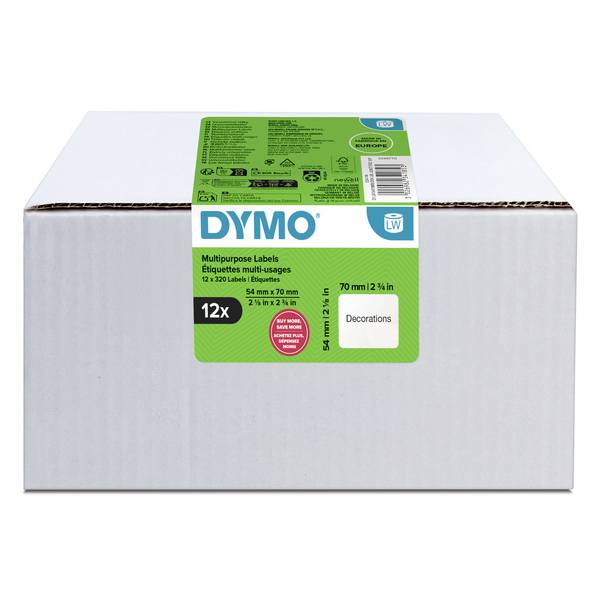 DYMO Etikett tekercs 70 x 54 mm Termodirekt papír Fehér 12 tekercs Leoldható 2234185 Univerzális etikett, CD etikett, Lemez címkék