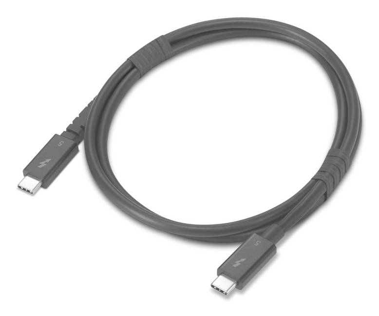 Feltekeredett szürke USB-C kábel mindkét végén csatlakozókkal, fehér háttéron ábrázolva.