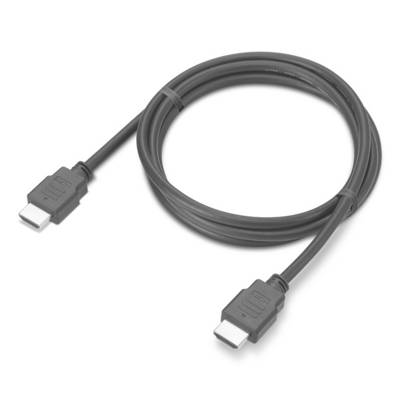Fekete HDMI kábel két férfi csatlakozóval feltekerve fehér háttéren.