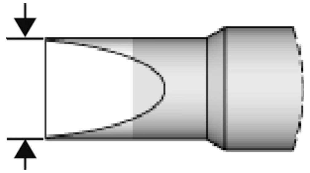 Lépcsős hengeres tengely diagramja, amelynek kisebb bal vége és nagyobb jobb vége van, függőleges nyilakkal jelölve a bal végének átmérőjét.