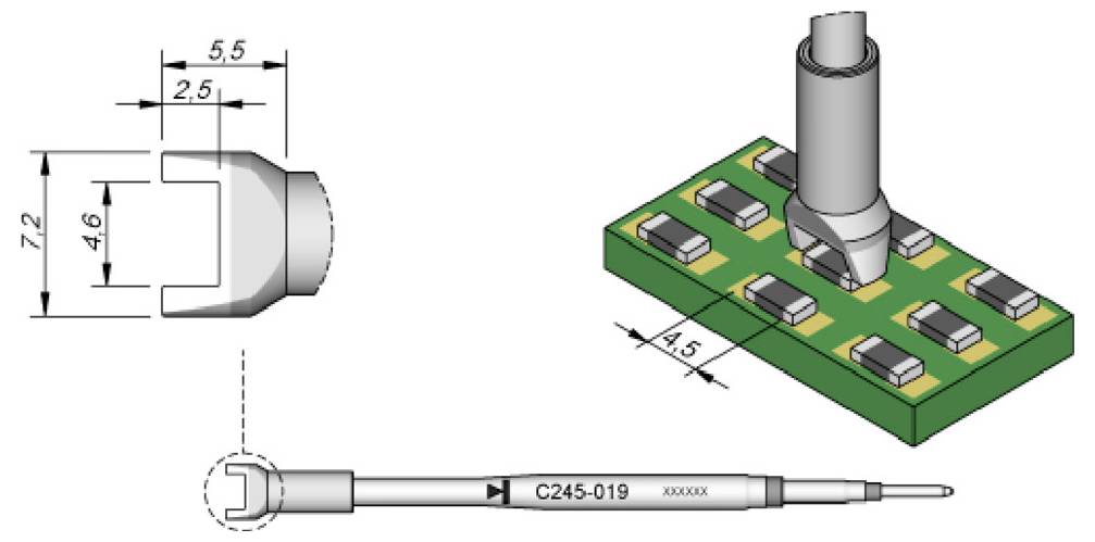 # Technikai illusztráció egy PCB marógépről és végmarógépről, méretezett marógép-profillal és egy 3D nézet, amely az eszközt egy nyomtatott áramköri lap megmunkálásakor mutatja.
