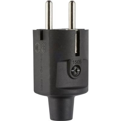 Fekete, kétcsapos európai elektromos csatlakozó adapter kerek tüskékkel, amelyen a "Made in Germany" felirat és az "1505" szám található.