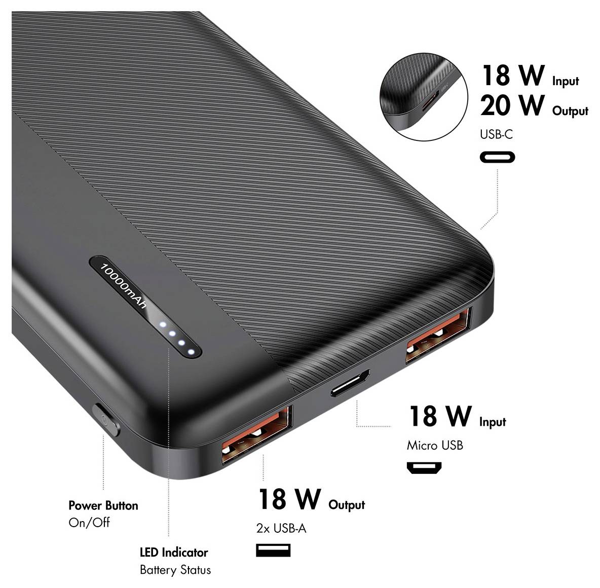 LogiLink PA0372 Powerbank 10000 mAh Fast Charge Lítiumion Fekete állapotjelző-6