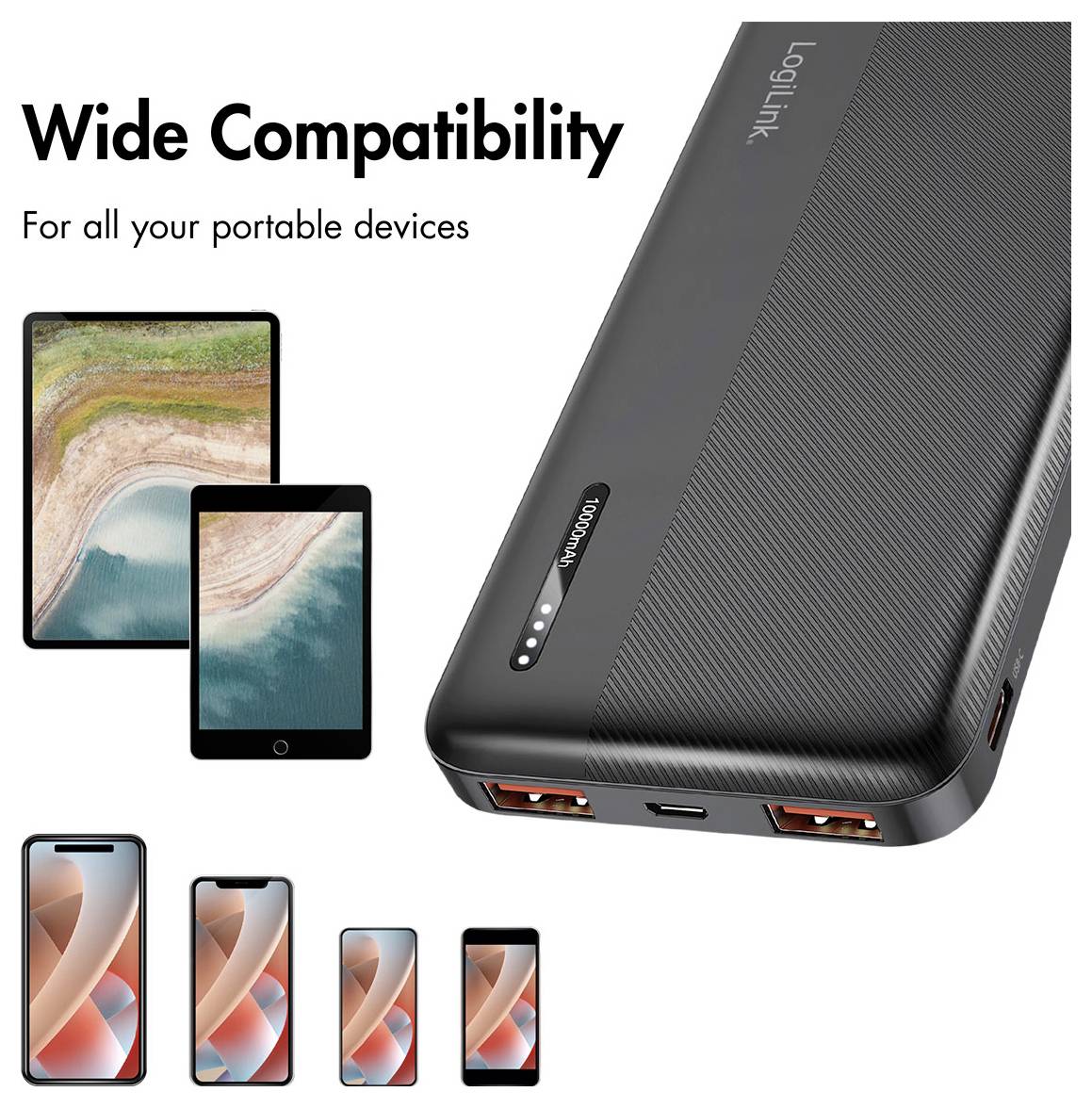 LogiLink PA0372 Powerbank 10000 mAh Fast Charge Lítiumion Fekete állapotjelző-7