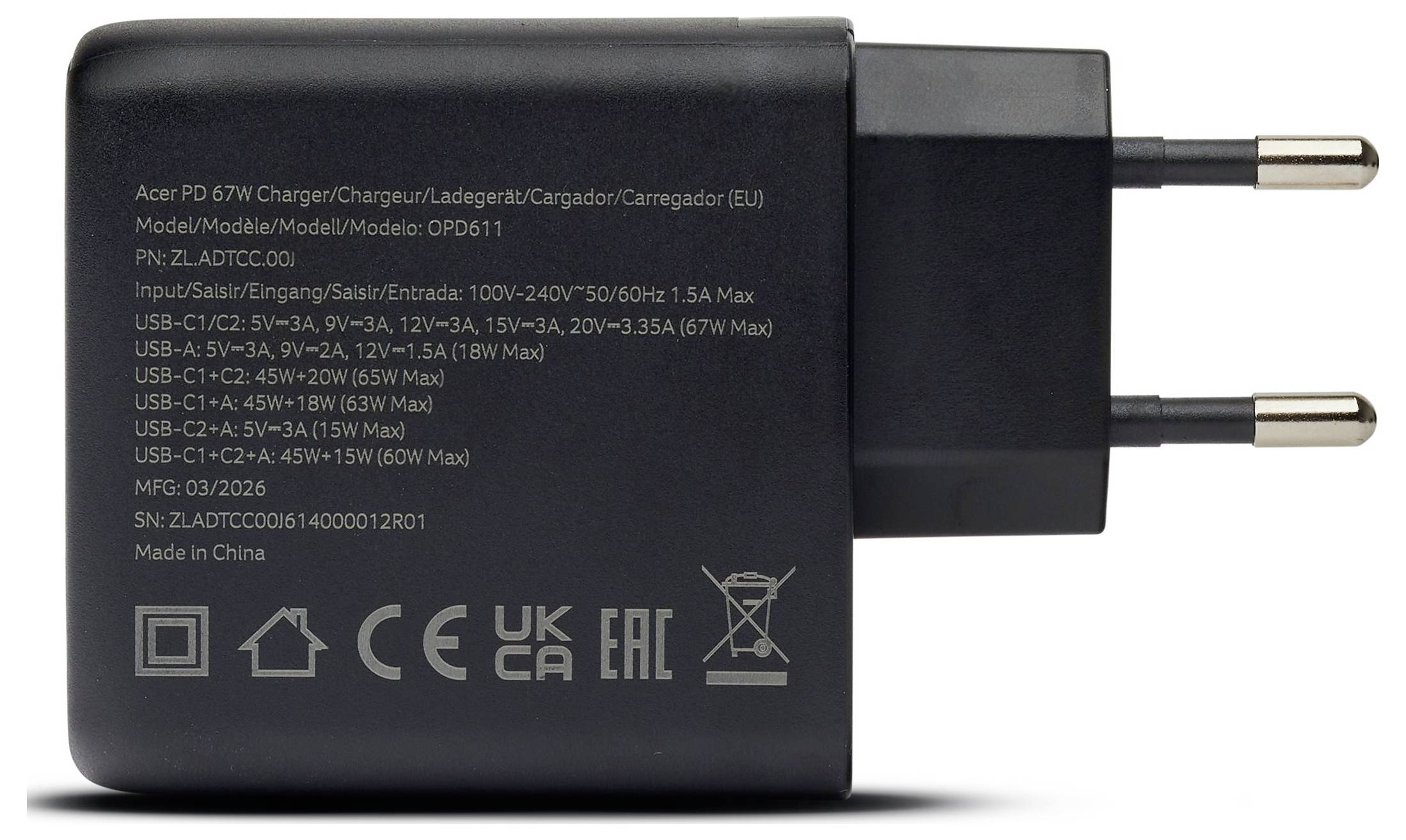 Acer USB-s töltőkészülék 100 W Power Delivery Fekete GaN-1