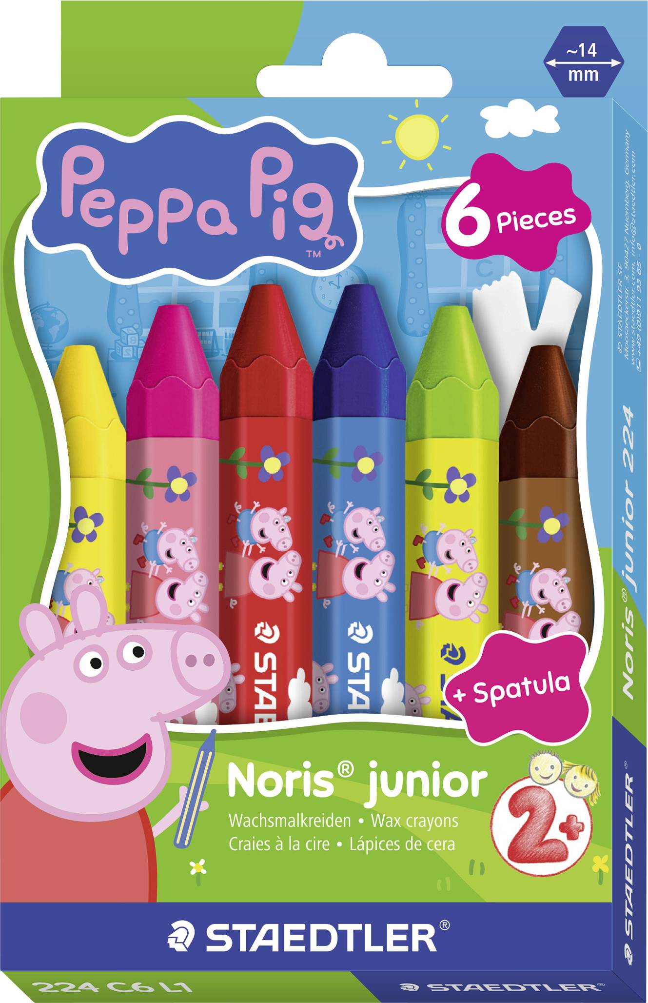 Peppa Pig Staedtler viaszos ceruzakészlet, 6 darab, 2 éves kortól, spatulával