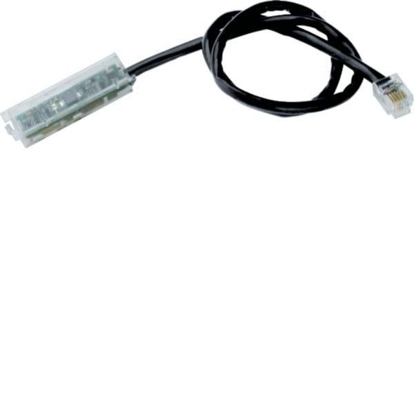 Fekete kábel, az egyik végén átlátszó téglalap alakú csatlakozóval és a másik végén RJ45-típusú aljzattal.