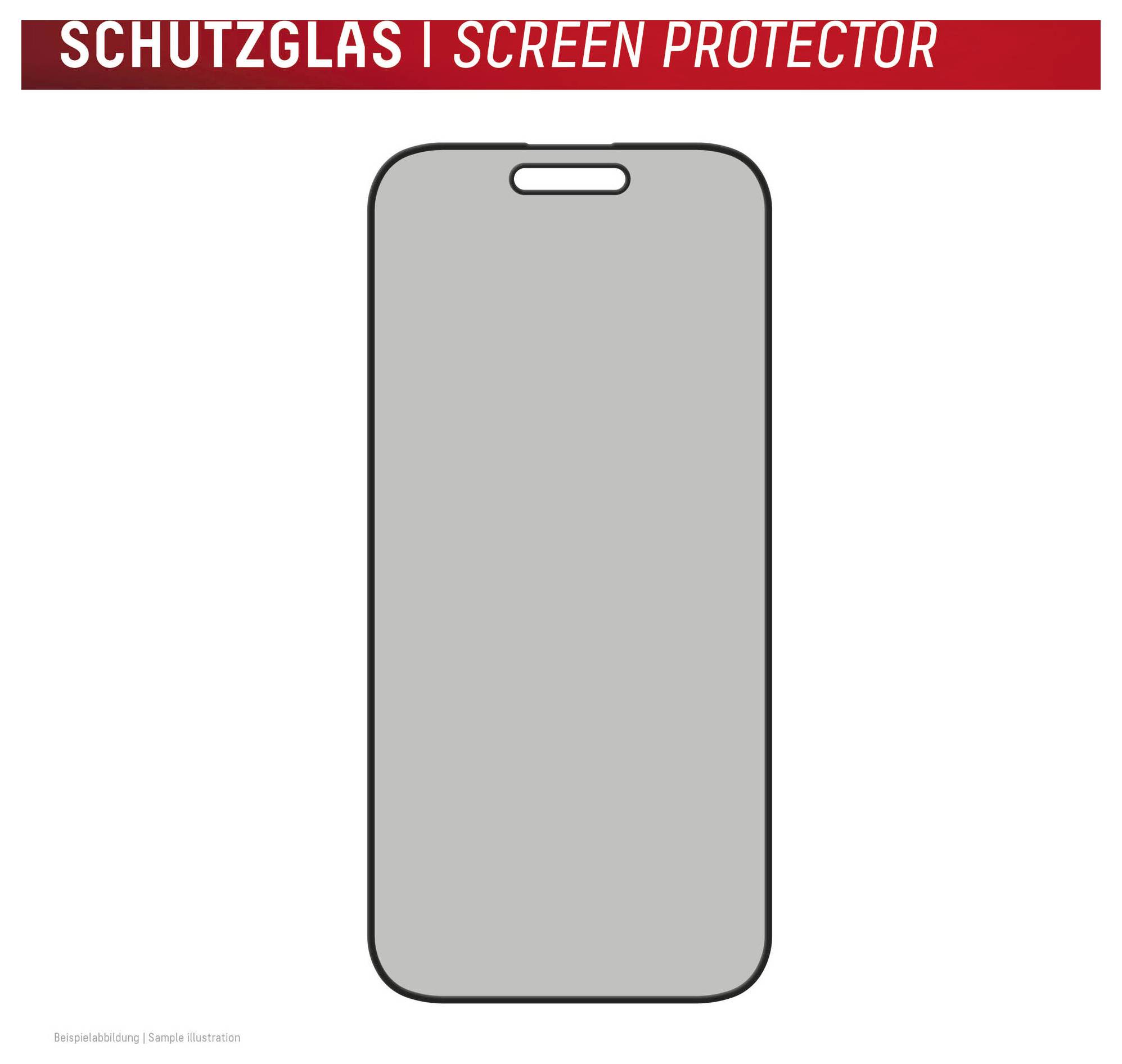Egy okostelefon képernyővédő illusztrációja, amely „SCHUTZGLAS | SCREEN PROTECTOR" felirattal van ellátva egy szürke telefon alakú kivágás felett.