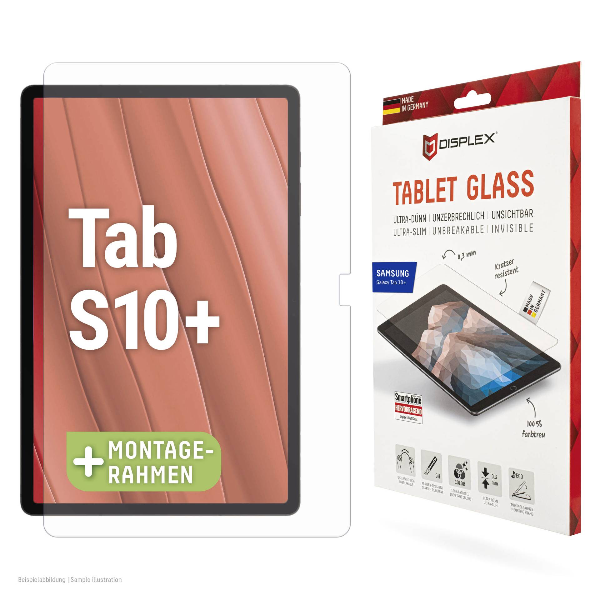MISPLEX tabletüveg képernyővédő Samsung Tab S10+ készülékhez, felszerelési kerettel, láthatatlan ultranagy vékony törhetetlenüveg, 9H keménység és 100% szín hűség.