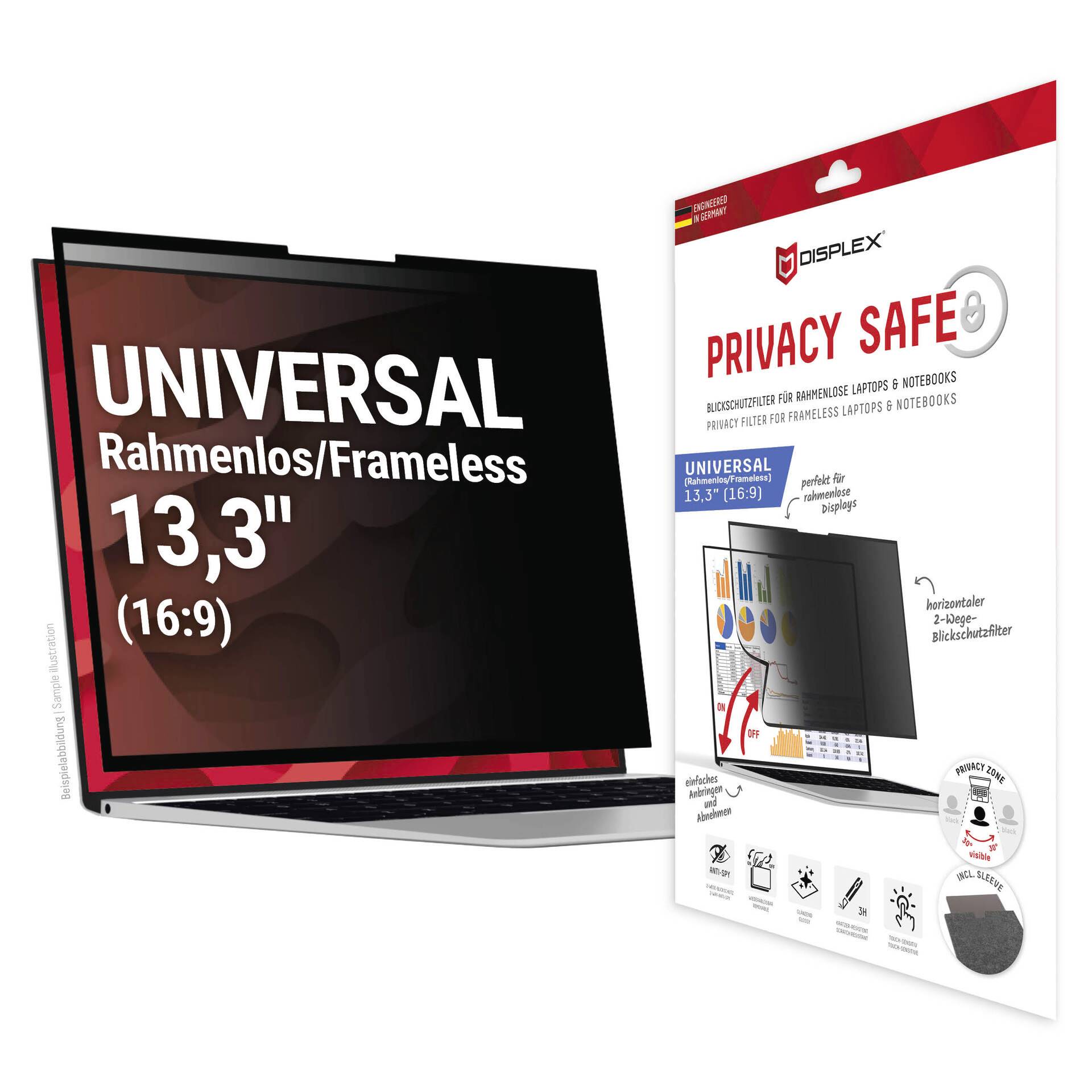 DISPLEX Privacy Safe Kijelzővédő fólia belátás védelemmel Universell Univerzális 1 db Oldalsó betekintés elleni védelem -0