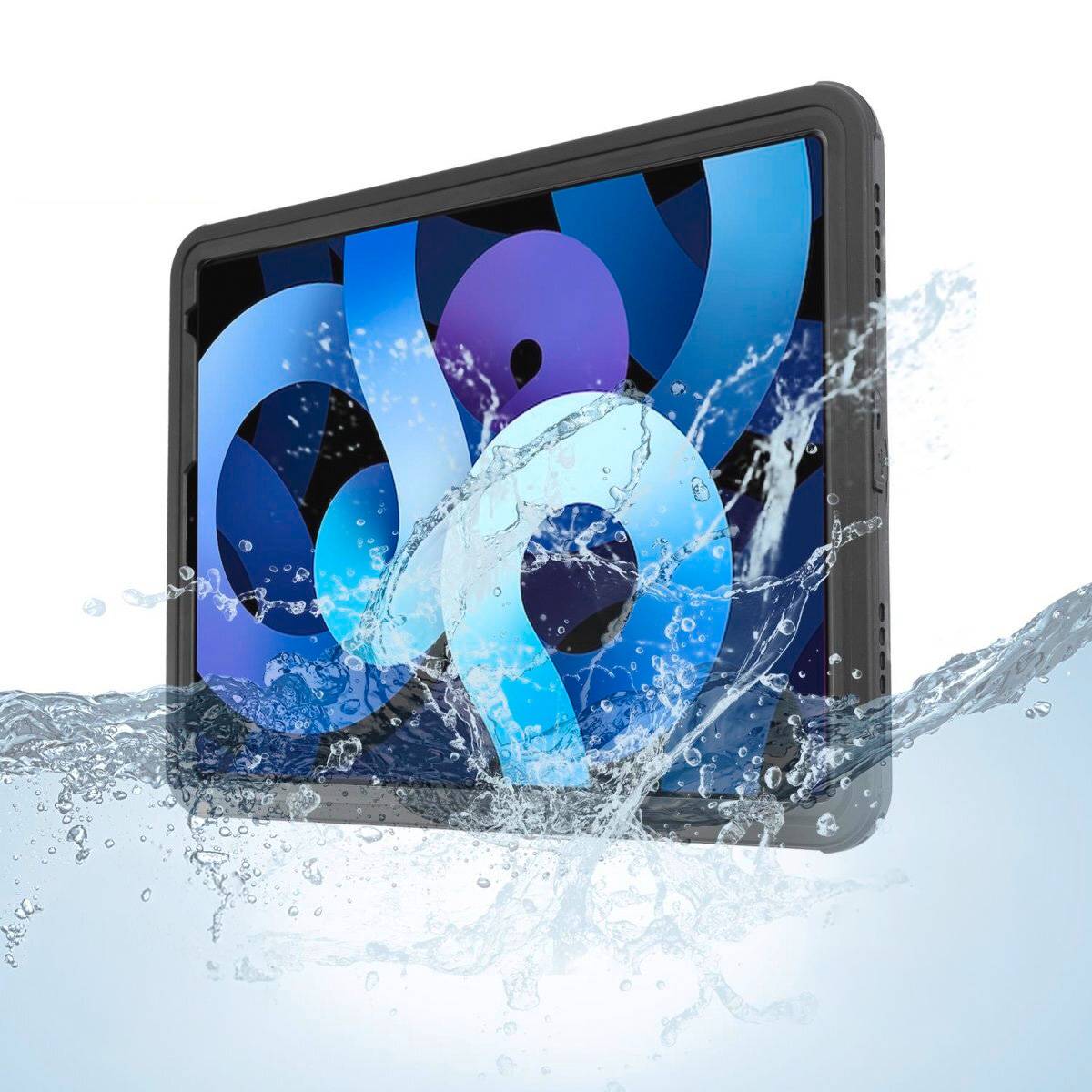 Vízálló tablet a kijelzőn a „8" számmal, amely körül fröccsenő víz látható, amely egy 8 hüvelykes, vízálló eszközt jelez.
