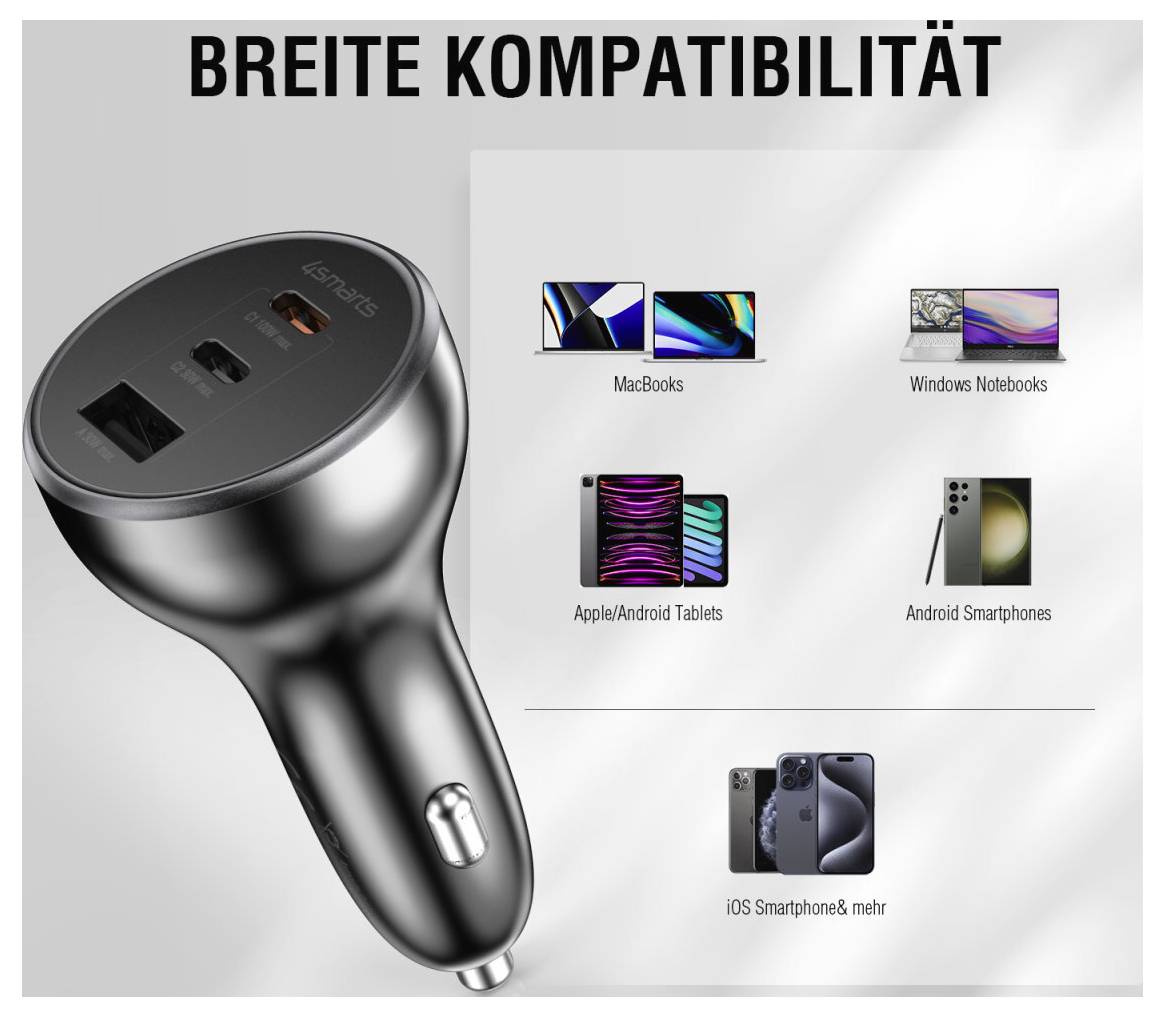 # Infográfia, amely egy eszköz széles kompatibilitását mutatja MacBook-okkal, Windows notebookokkal, Apple/Android tabletekkel, Android okostelefonokkal és iOS okostelefonokkal.