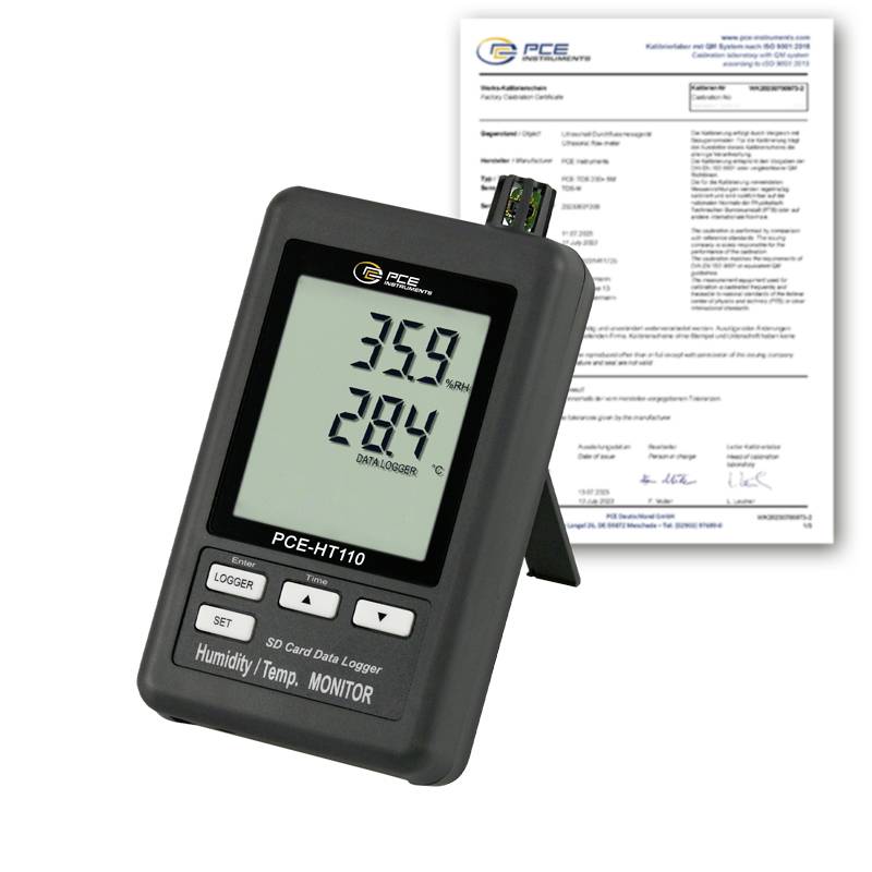 PCE Instruments PCE-HT110-ICA Légnedvesség mérő Kalibráció (ISO) 10 % rF 90 % rF Adatgyűjtő funkció