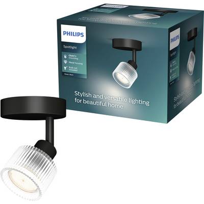 Philips spotlámpa és csomagolása a dobozra nyomtatott "Stílusos és sokoldalú világítás szép otthonhoz" felirattal.